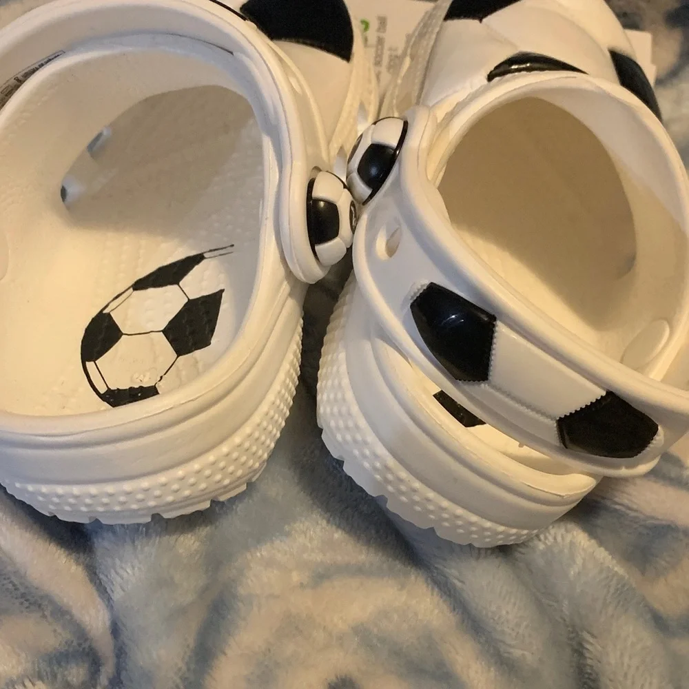 CROCS Kids Soccer Ball Slippers - Black and White